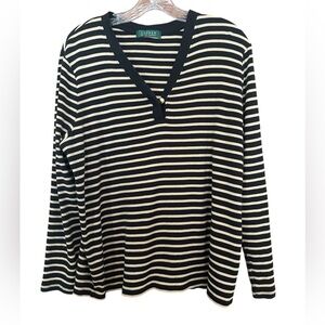 Lauren Ralph Lauren Black and Cream Striped Top Long Sleeve Sz 1X Women’s